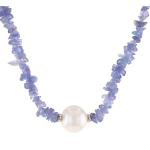 Blue Tanzanite Free-from Rhodium Over Silver Necklace